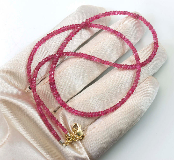 Red Spinel Necklace Faceted Solid Strand Link Beaded 14k Gold Filled 18 Inches natural stone everyday wear Pink Gemstones