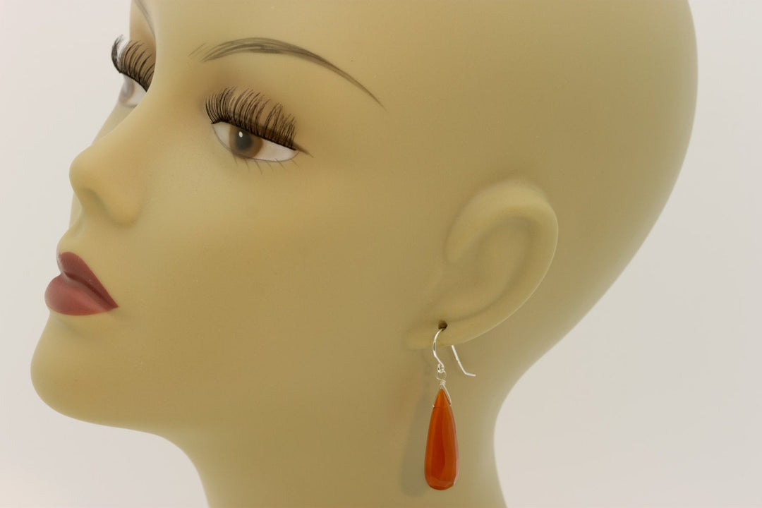 Carnelian Earrings Faceted Pear Long Large AAA Teardrops 14k Solid Gold or Filled or Sterling Silver Orange Chalcedony Drops Natural Classic