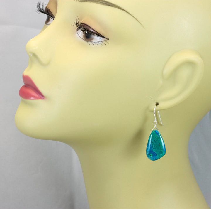 Chrysocolla Earrings Long AAA Teardrops 14k Solid Gold or Filled or Sterling Silver Smooth Green and Blue Natural  simple daily wear drops