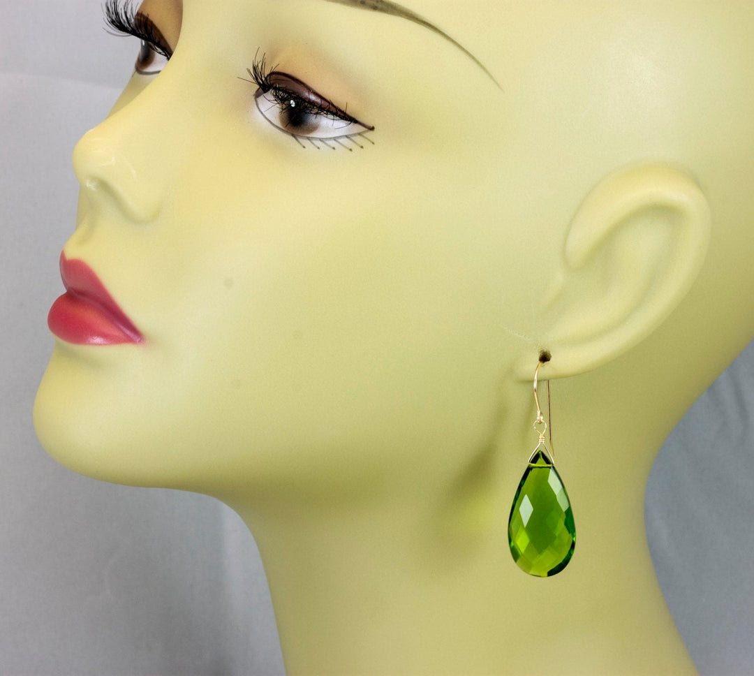 Peridot Green Earrings Sim Teardrop Large Dangle Quartz Drops Sterling Silver or 14k Solid Gold or Filled Faceted Pear Super Large Teardrops