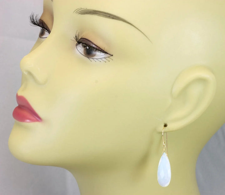 Opalite Earrings Faceted Long Pear Shaped AAA Teardrops 14k Solid Gold or Filled or Sterling Silver AAA cut iridescent colors simple drops - Spyglass Designs