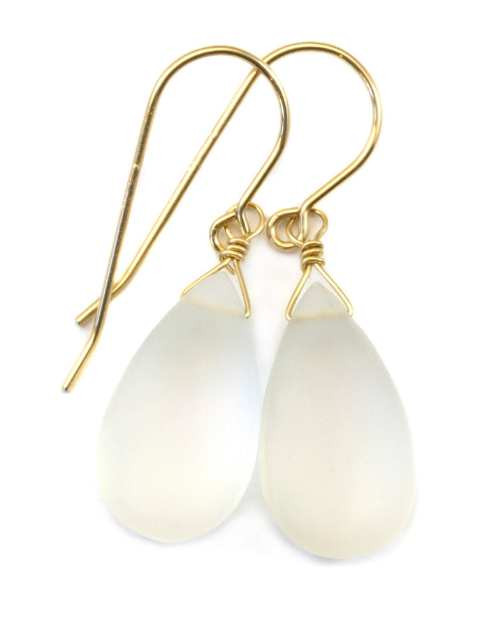 Crystal Clear Quartz Earrings Sterling Silver or 14k Solid Gold  or Filled Teardrop Dangle Natural Smooth Frosted Matte  Look of Sea Glass