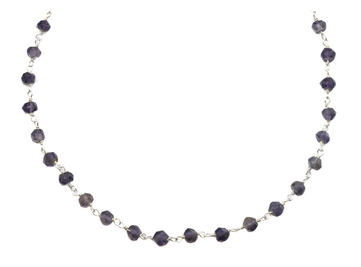 Iolite Necklace Sterling Silver or 14k gold filled Beaded Blue Grey Natural Faceted Stones Chain Link Dainty 18 19 Inch Wear Earthy