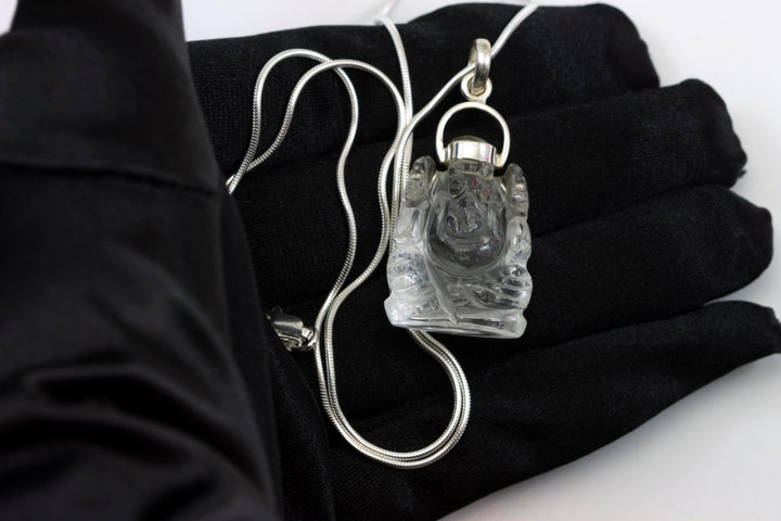 Ganesh Ganesha Elephant Pendant Necklace Lord Good Fortune Sterling Silver 18 Inch Chain Purple Amethyst or Crystal Quartz or Labradorite