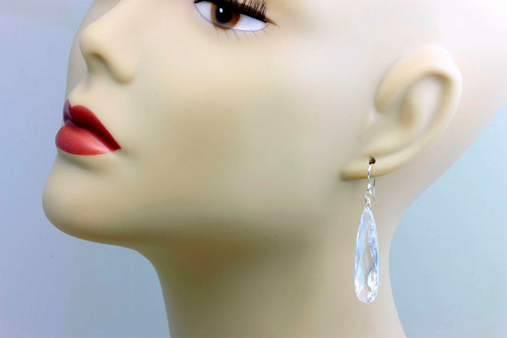 Clear Cubic Zirconia Earrings Simulated Diamond Long Large Teardrop AAA CZ Sterling Silver or 14k Solid Gold or Filled Faceted Drops 2 Inch