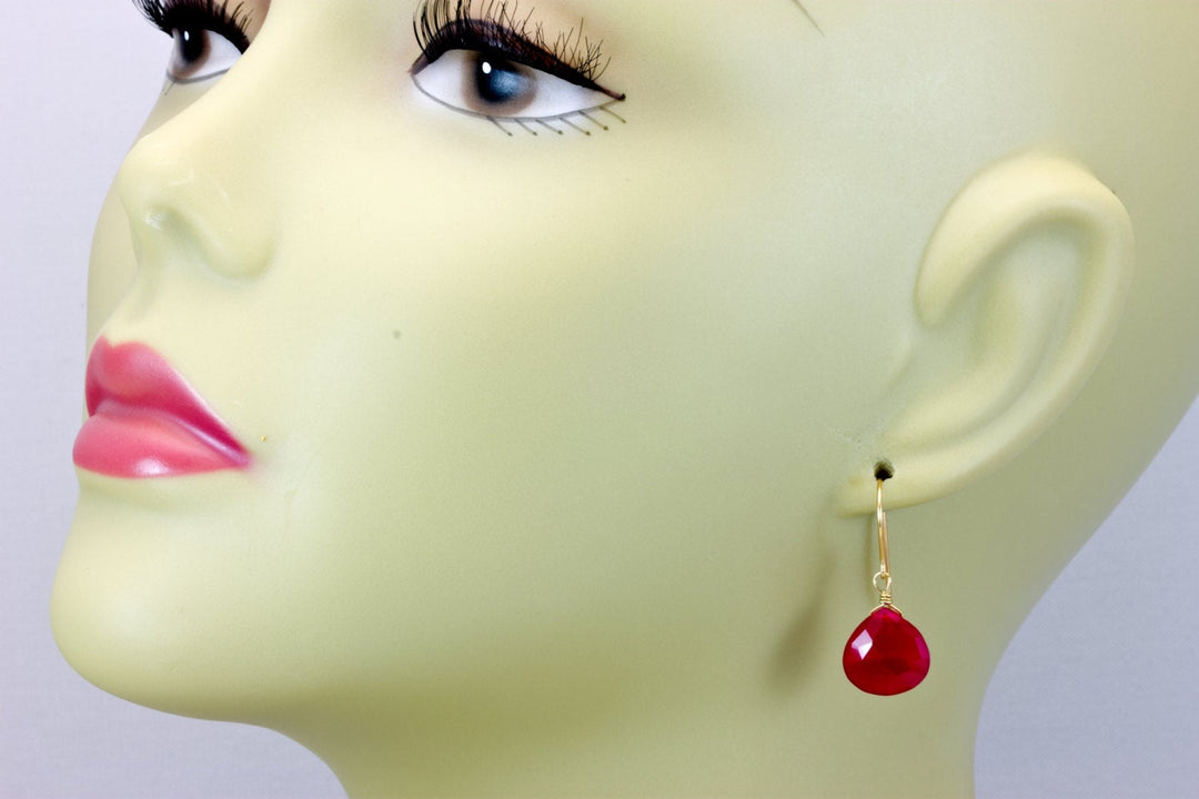 Hot Pink Chalcedony Earrings AAA Faceted Briolette Drops 14k Solid Gold or Filled or Sterling Silver Magenta fuchsia Simple Classic Design