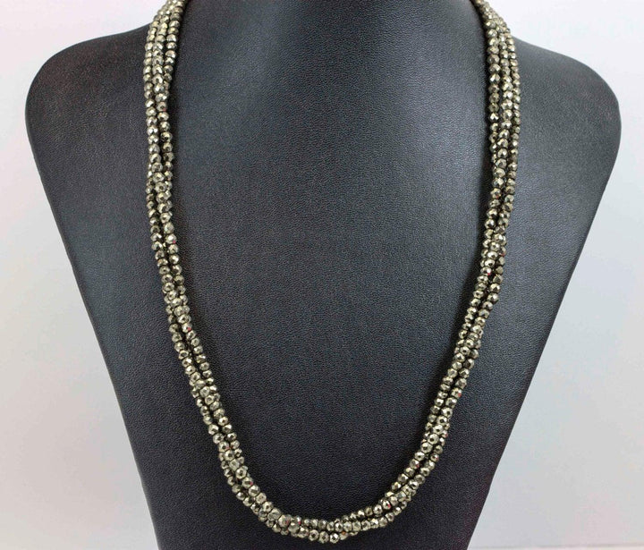 Pyrite Necklace or Wrap Bracelet Faceted 14k Gold Fill 21 22 7 8 Inches Natural Golden Three Strands Wear Straight or Twist 4mm - Spyglass Designs