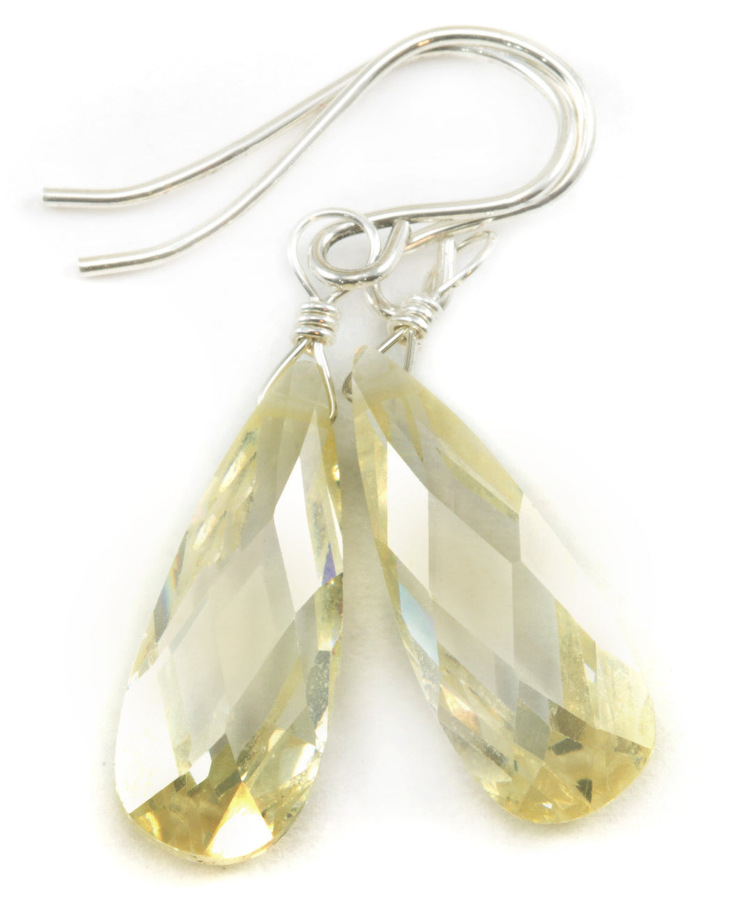 Pale Yellow Champagne Earrings Cubic Zirconia AAA CZ  Long Dangle 14k solid gold or filled or Sterling Silver Soft Faceted Teardrop Drops