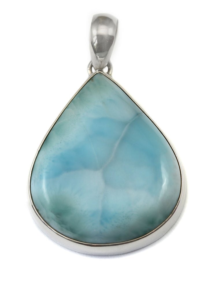 Natural Larimar Necklace Pendant smooth Sterling Silver Teardrop Bezel Set Cabachon Simple Design Baby Blue Large Simple classic design
