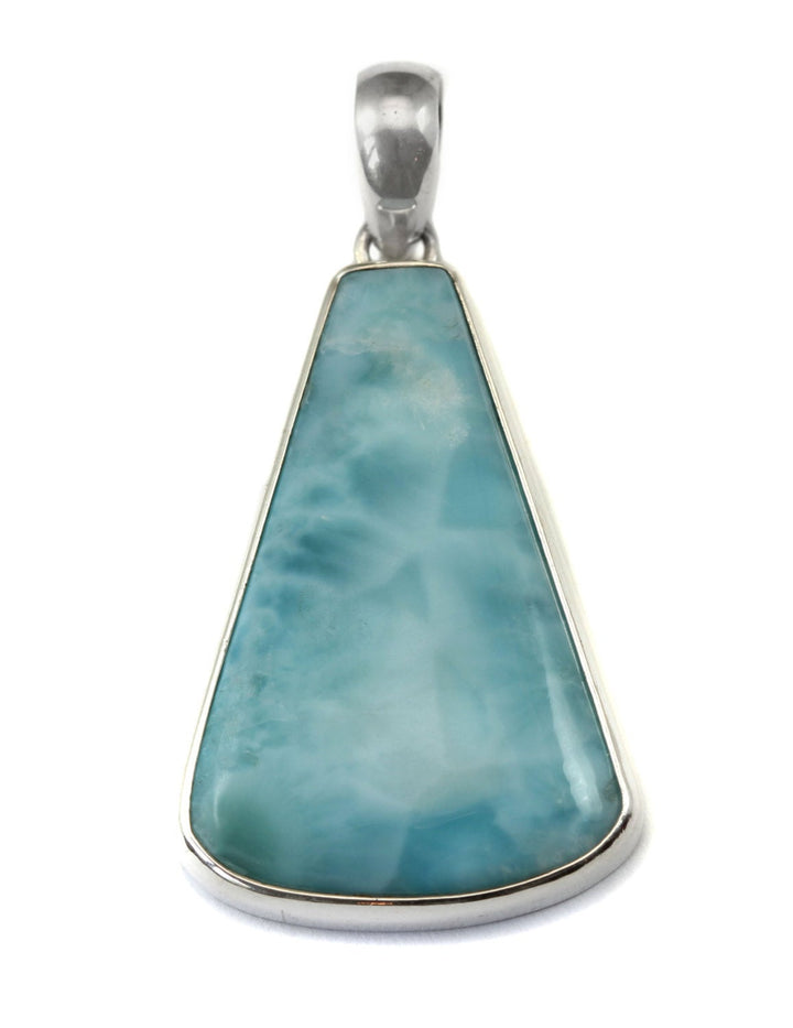 Natural Larimar Necklace Pendant smooth Sterling Silver Teardrop Triangle Bezel Set Cabachon Simple Baby Blue Large Simple classic design