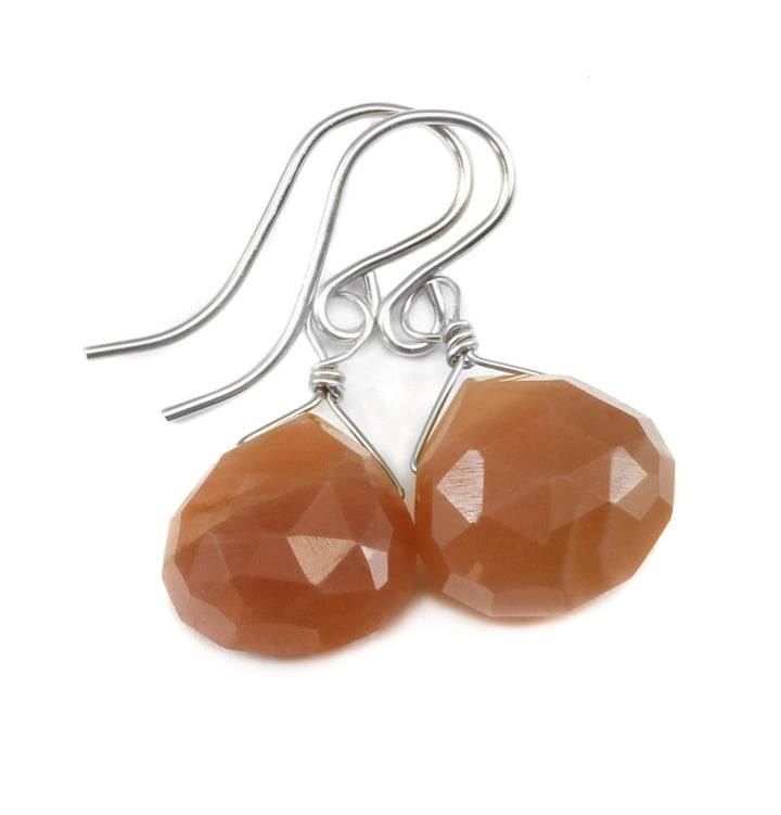 Peach Moonstone Earrings Sterling Silver or 14k solid Gold or Filled Faceted Heart Teardrops  Everyday Dainty Peachy Shimmery Natural Drops