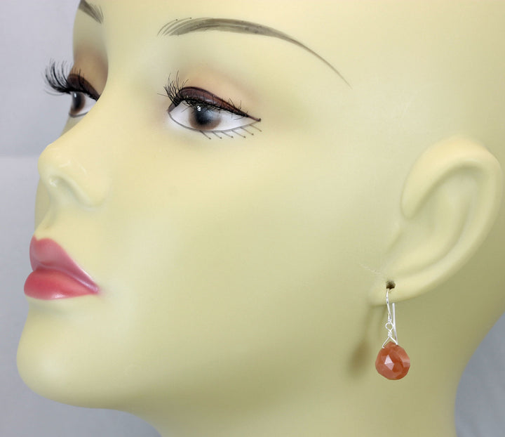 Peach Moonstone Earrings Sterling Silver or 14k solid Gold or Filled Faceted Heart Teardrops  Everyday Dainty Peachy Shimmery Natural Drops