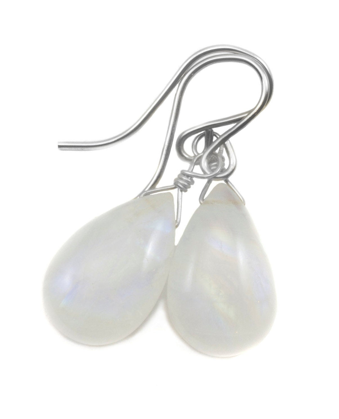 Rainbow Blue Moonstone Earrings Sterling Silver or 14k Solid Gold or Filled Smooth Pear Teardrop Natural Real High Quality Simple Drops