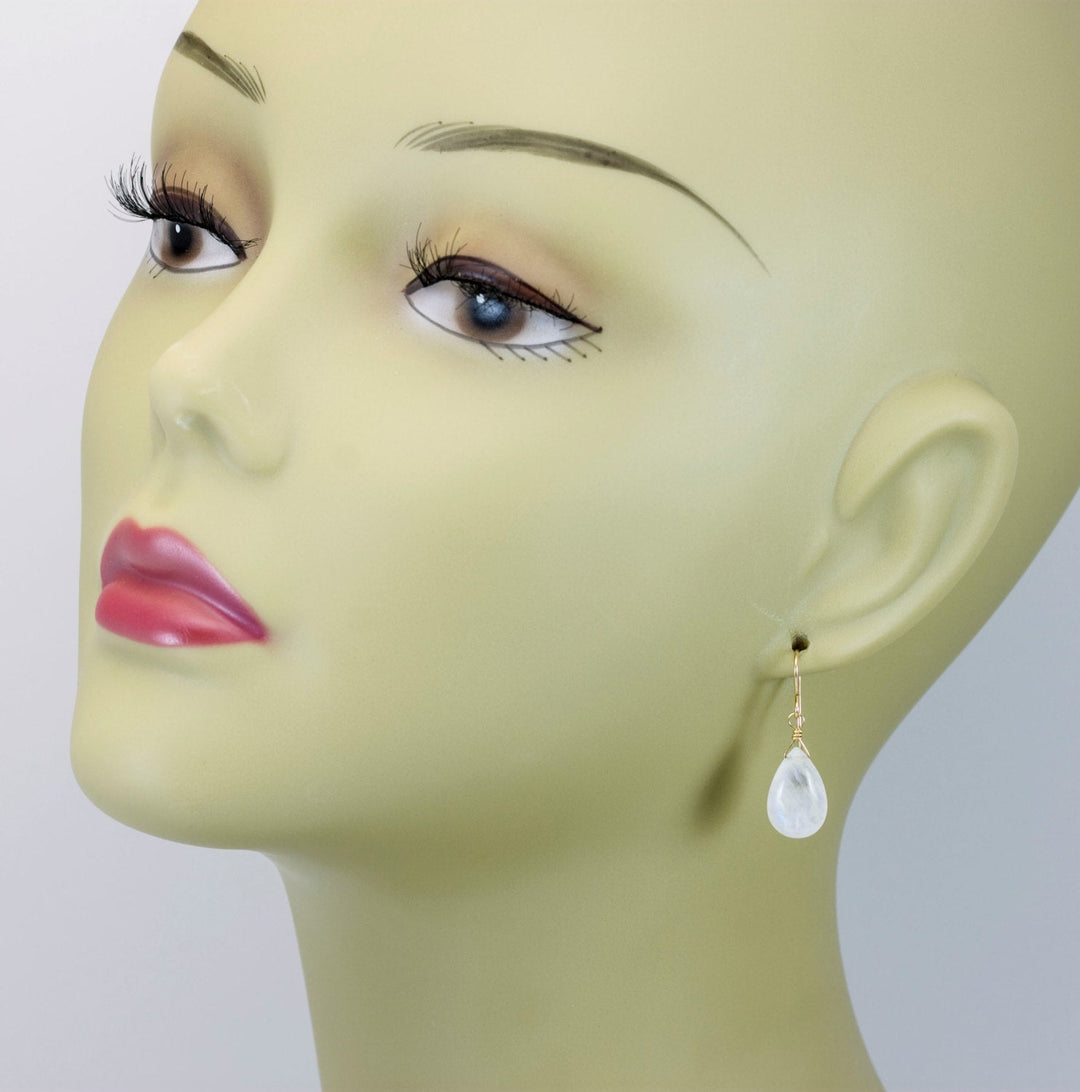 Rainbow Blue Moonstone Earrings Sterling Silver or 14k Solid Gold or Filled Smooth Pear Teardrop Natural Real High Quality Simple Drops