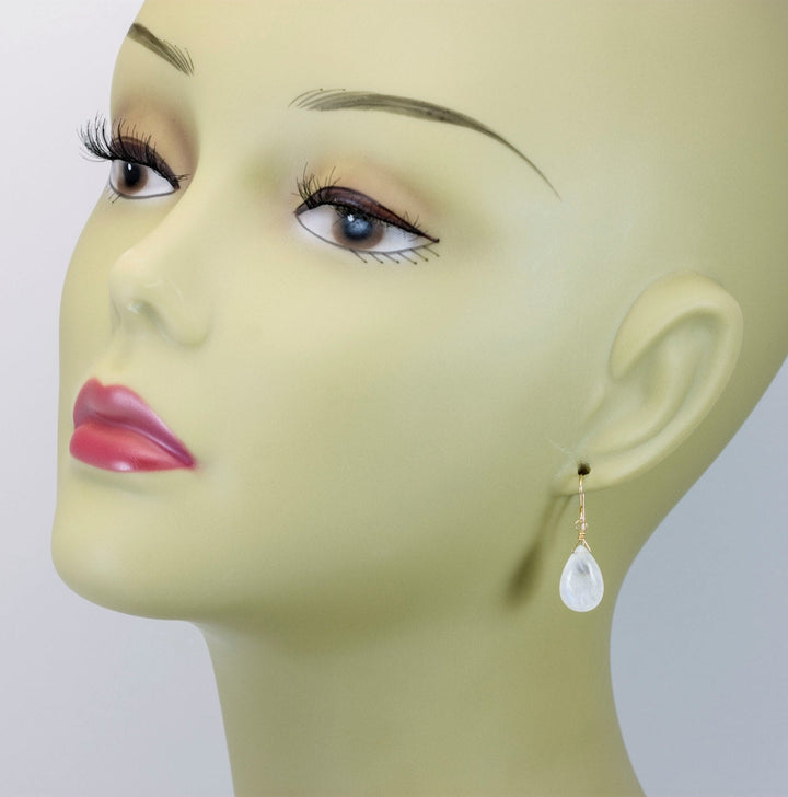 Rainbow Blue Moonstone Earrings Sterling Silver or 14k Solid Gold or Filled Smooth Pear Teardrop Natural Real High Quality Simple Drops