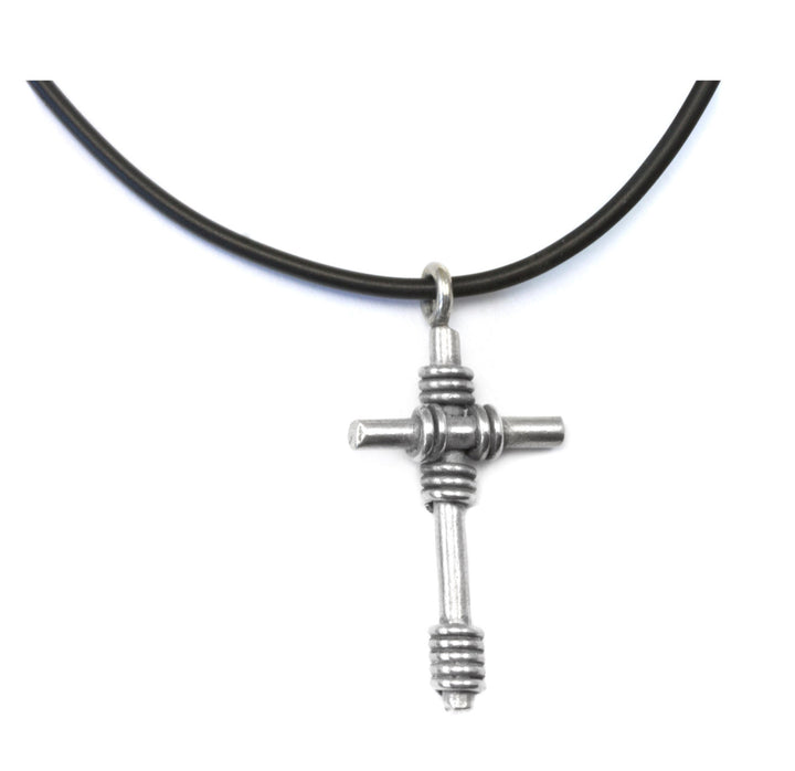 Cross Pendant Necklace Black Chord Necklace 18 Inch Silver Wire Wrapped Cross Sterling Clasp Earthy Simple