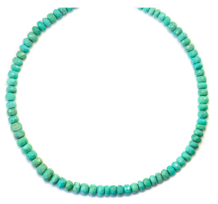 Blue Turquoise Necklace Faceted Solid Strand Link Beaded Sterling Silver 18 19 Inches natural stone everyday wear Light Blue 5mm Rondelles