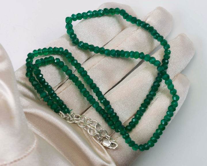 Green Onyx Necklace Faceted Solid Strand Link Beaded 14k Gold Filled or Sterling Silver 18 Inches natural stone everyday wear