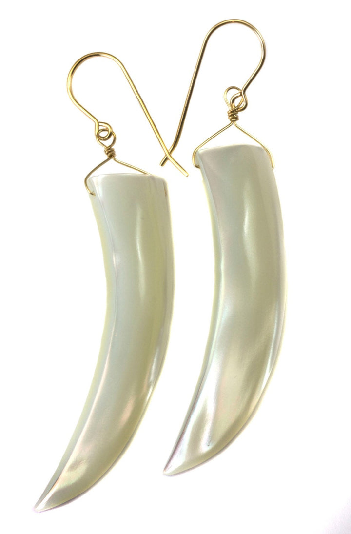 Mother of Pearl Earrings White Shell 14k Gold Filled or Sterling Silver Natural Curved Shell Long 2 Inch Drops Earthy Large Simple Drops MOP