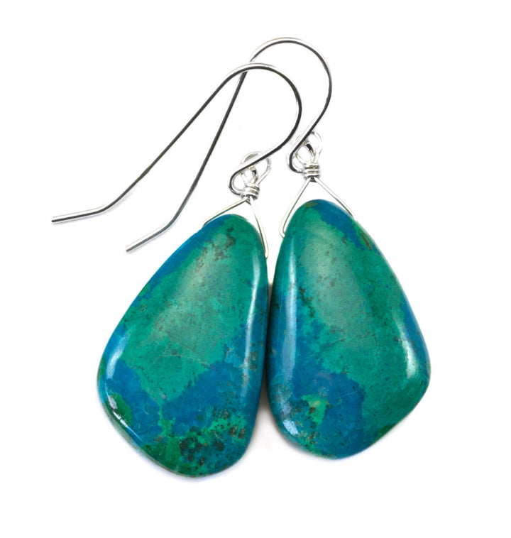 Chrysocolla Earrings Long AAA Teardrops 14k Solid Gold or Filled or Sterling Silver Smooth Green and Blue Natural  simple daily wear drops