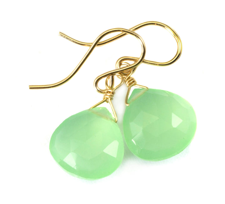 Prehnite Earrings Teardrop AAA Drop Dangle Sterling Silver or 14k Solid Gold or Filled Natural Faceted Heart Drops Simple Soft Green Light
