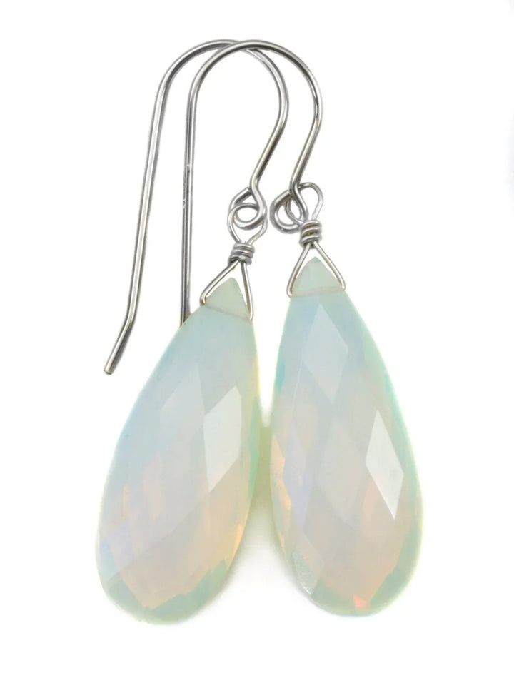 Opalite Earrings Faceted Long Pear Shaped AAA Teardrops 14k Solid Gold or Filled or Sterling Silver AAA cut iridescent colors simple drops - Spyglass Designs