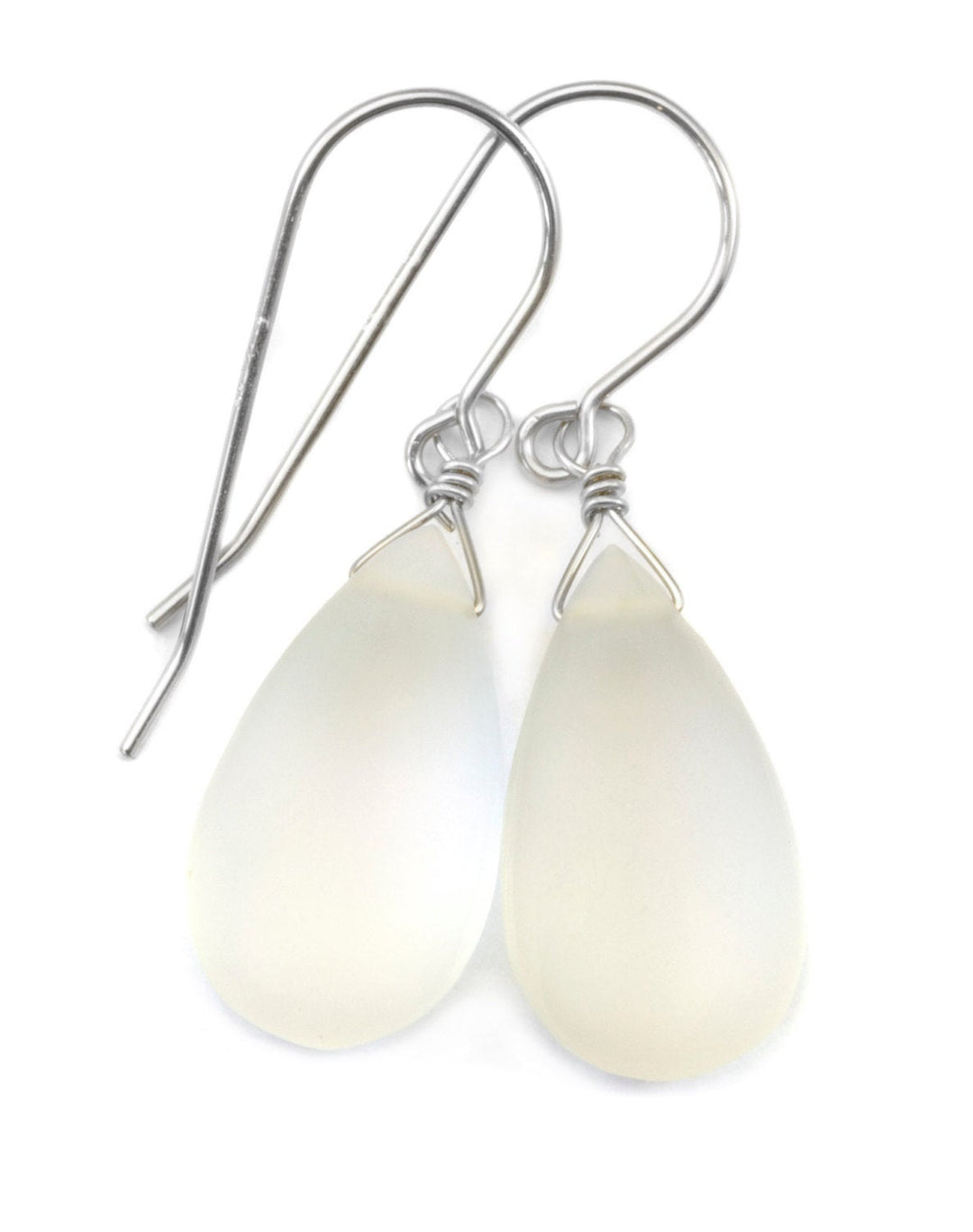 Crystal Clear Quartz Earrings Sterling Silver or 14k Solid Gold  or Filled Teardrop Dangle Natural Smooth Frosted Matte  Look of Sea Glass