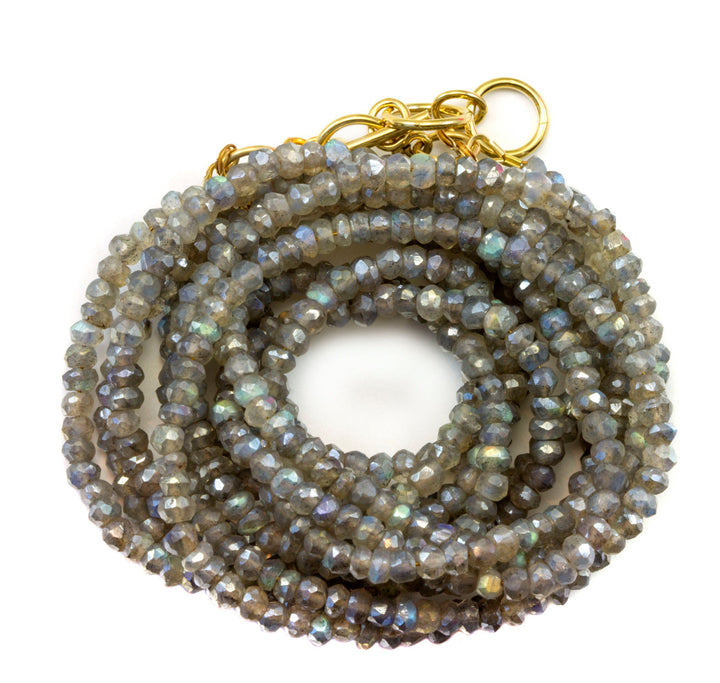 Labradorite Necklace or Wrap Bracelet Triple Strand Faceted Blue Flash Labradorite 22 Inch or 6.5 to 7.5 Twist or Straight Versatile