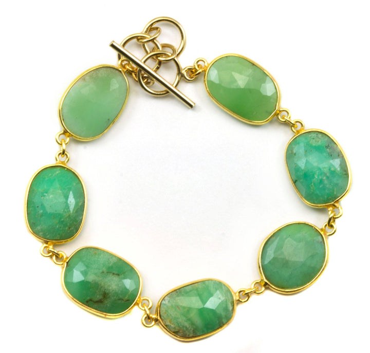 Chrysoprase Bracelet Green Chain Link Beaded 14k Gold Filled Adjustable 7 8 Inches Natural Soft Pale Green Colors simple Faceted Off Round