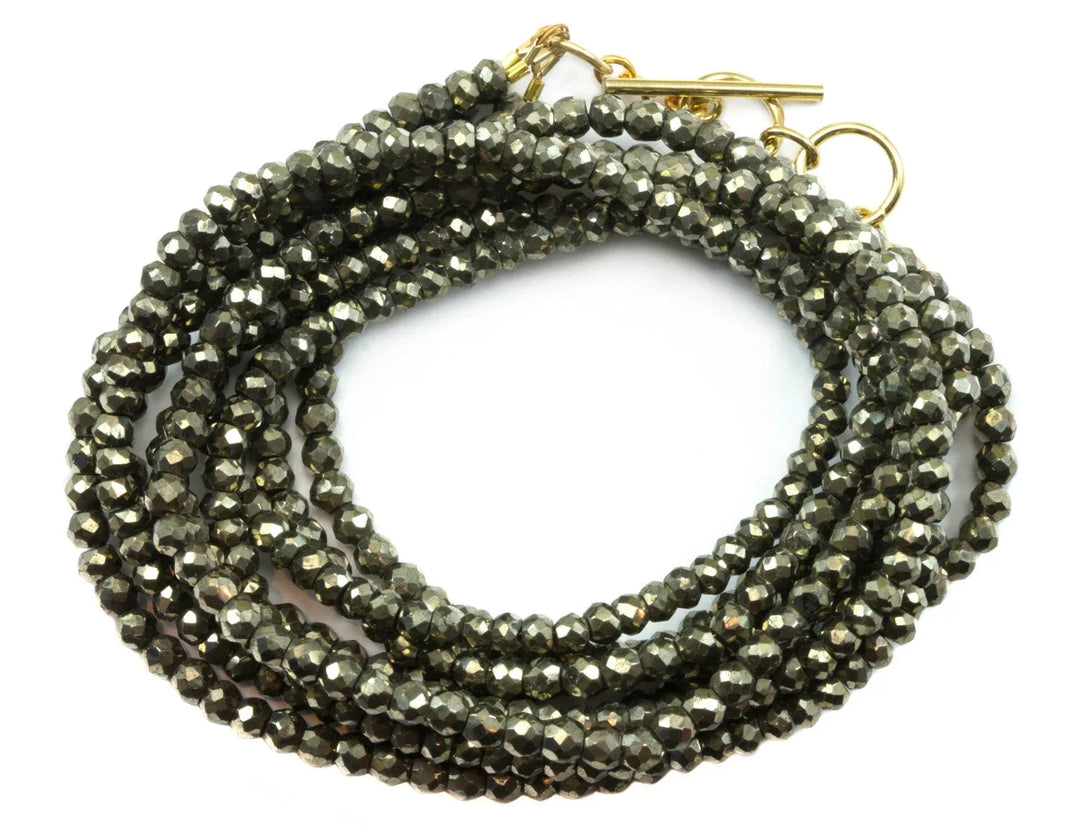 Pyrite Necklace or Wrap Bracelet Faceted 14k Gold Fill 21 22 7 8 Inches Natural Golden Three Strands Wear Straight or Twist 4mm - Spyglass Designs