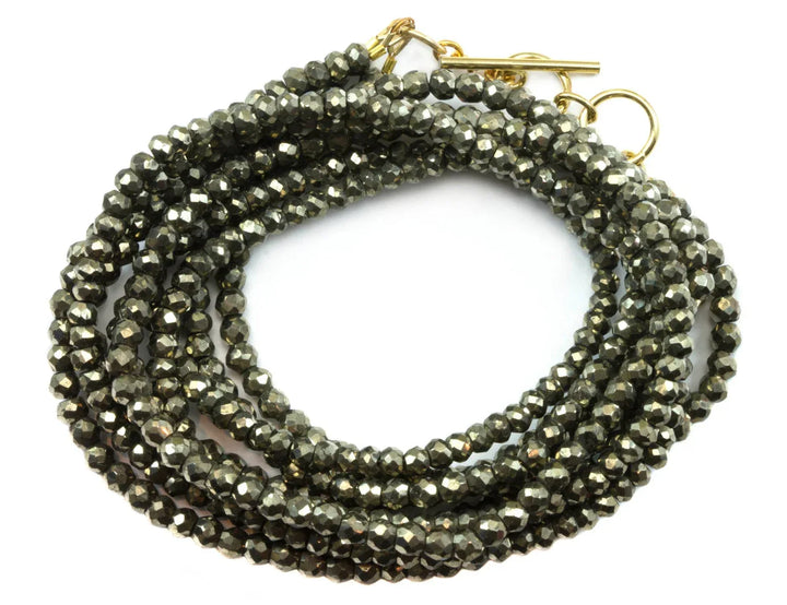 Pyrite Necklace or Wrap Bracelet Faceted 14k Gold Fill 21 22 7 8 Inches Natural Golden Three Strands Wear Straight or Twist 4mm - Spyglass Designs