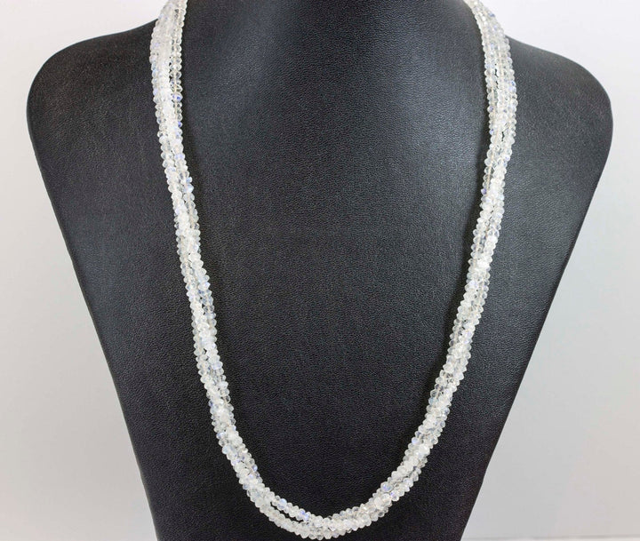 Moonstone Necklace or Wrap Bracelet Faceted 14k Gold Fill 21 22 7 8 Inches Natural Rainbow Blue Three Strands Wear Straight or Twist 4mm