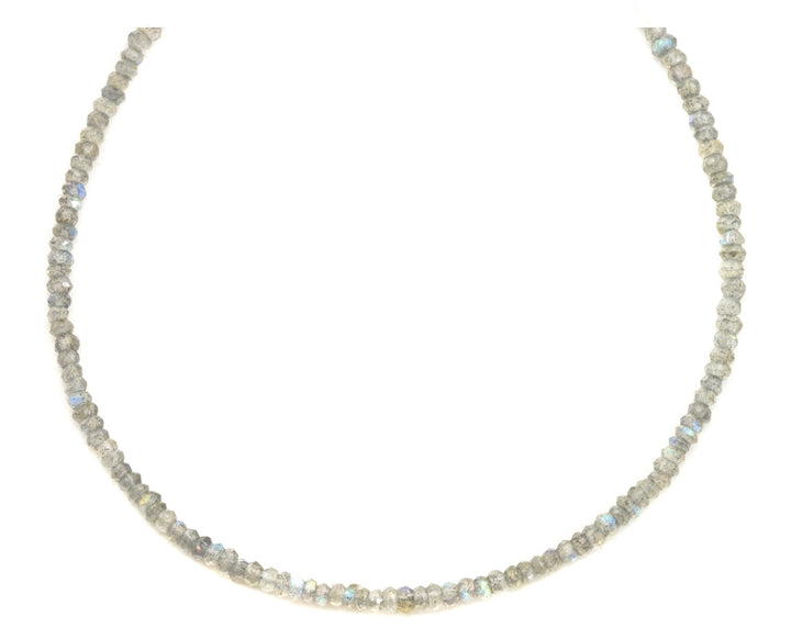 Labradorite Necklace Solid Strand Micro Faceted 18 19 Inch 14k gold filled or Sterling Silver AAA Blue Flash Cut Contemporary Design