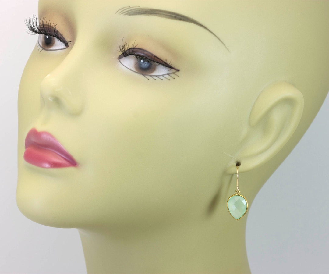 Green Chalcedony Earrings AAA Faceted Briolette Drops 14k Gold Filled Bezel Set Teardrops Natural Classic Simple Shape Daily Drops