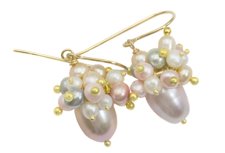 Pearl Earrings Cluster Style 14k Solid Gold or Filled French Ear Wires Pink Rose Potato Freshwater Simple Pearls Drops Clusters Pink White