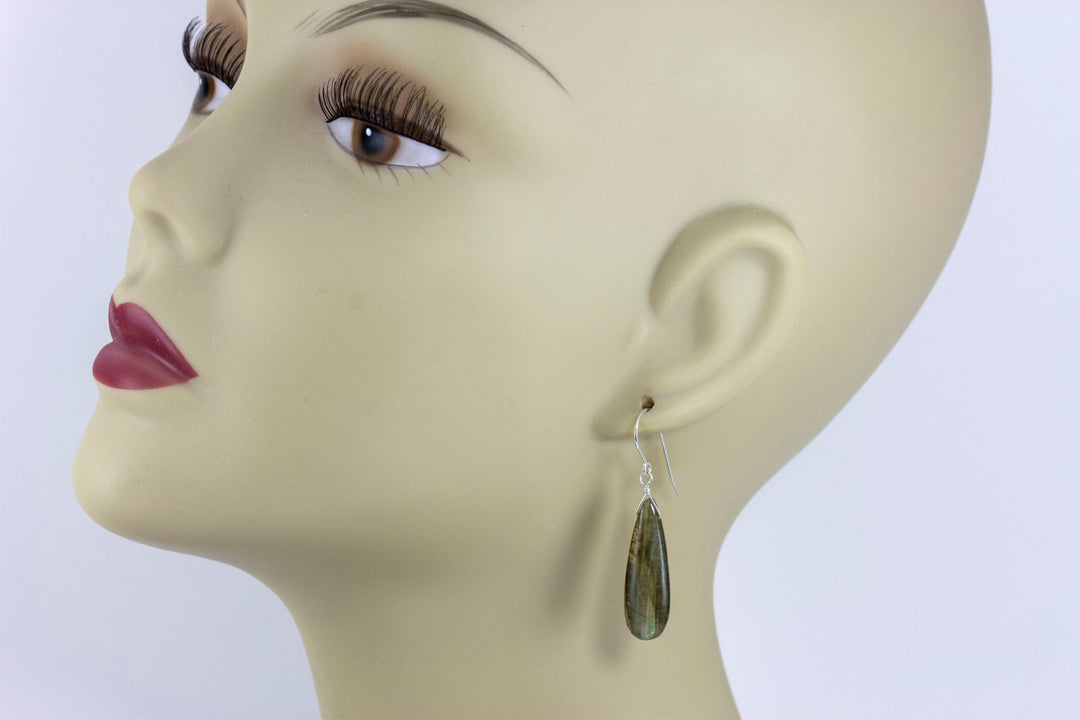 AAA Labradorite Smooth Long Teardrop Large Solid 14k Gold or Filled yellow gold or Sterling Silver Earrings Gold Green Blue Flash simple