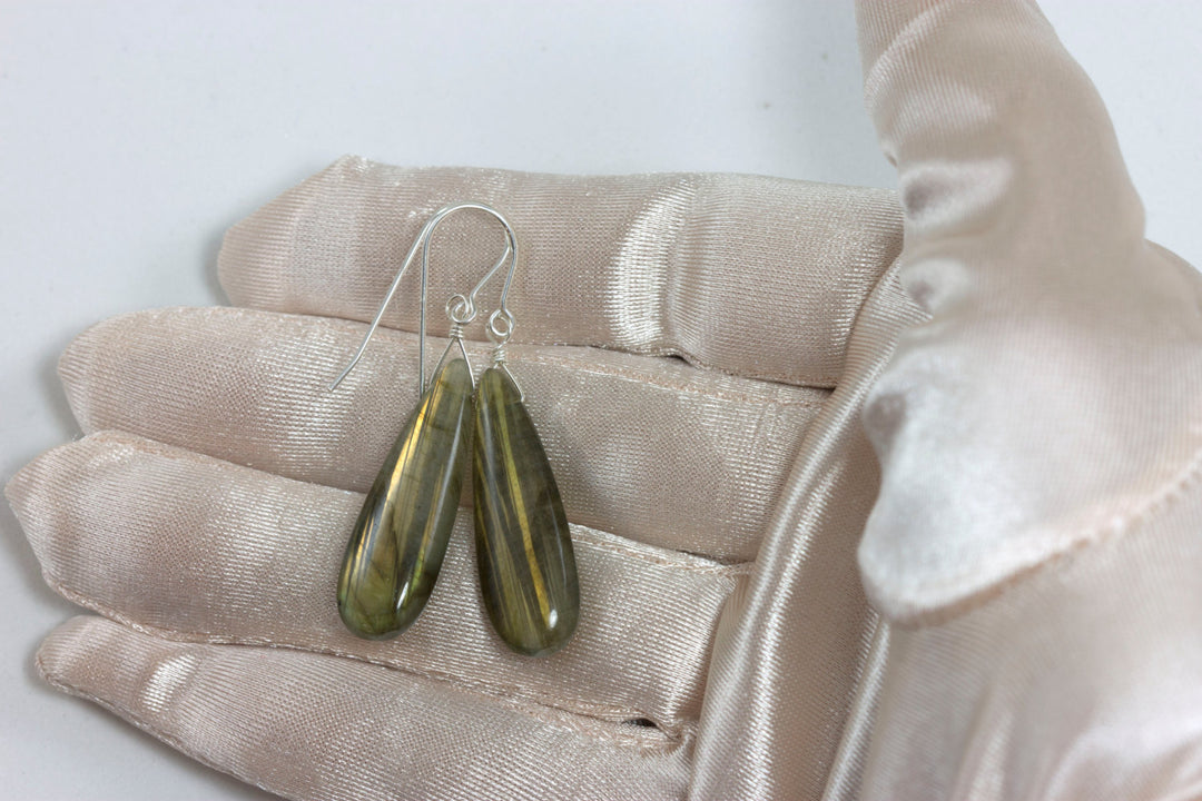 AAA Labradorite Smooth Long Teardrop Large Solid 14k Gold or Filled yellow gold or Sterling Silver Earrings Gold Green Blue Flash simple