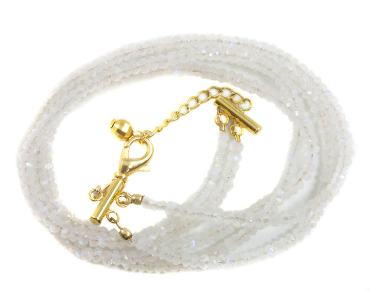 Moonstone Necklace or Wrap Bracelet Faceted 14k Gold Plate or Sterling Silver 22 6 7  Inches Natural Rainbow Blue Two Strands Versatile