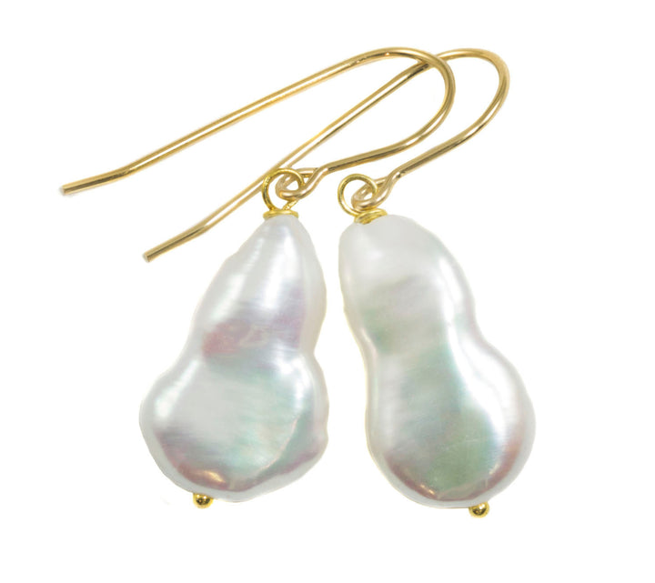 Baroque Pearl Earrings Sterling Silver or 14k solid Gold or Filled French Ear Wires White High Luster Simple Pearls Genuine Freshwater Funky