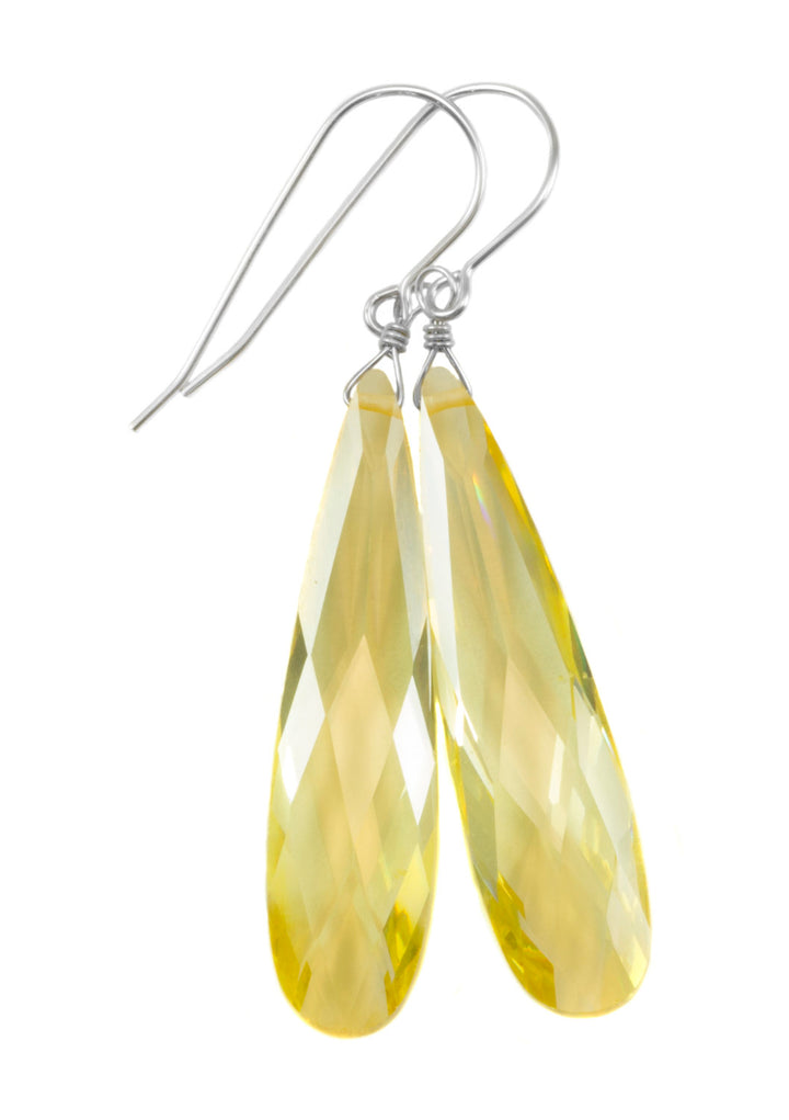 Cubic Zirconia Earrings Simulated Yellow Diamond Long Large Tear Drop AAA CZ 14k Solid Gold or Filled or Sterling Silver Facet Simple 2 Inch