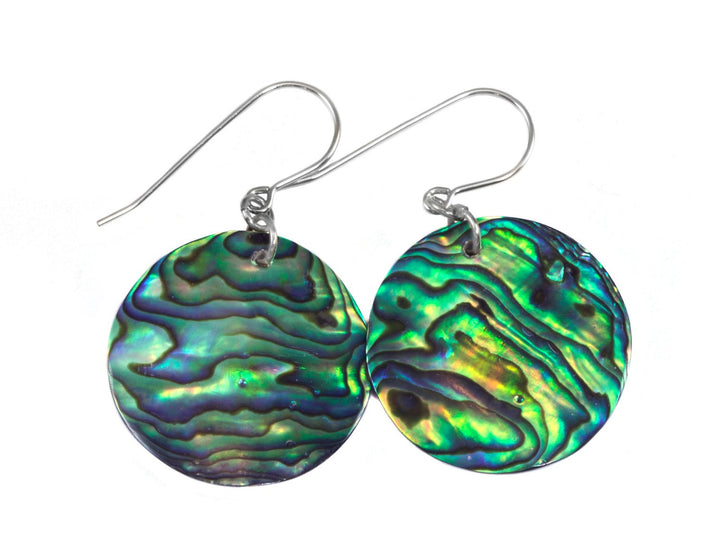 Abalone Paua Shell Teardrop Earrings Natural Peacock Round 14k Solid Gold or Filled or Sterling Silver Large Simple MOP Drops AAA Green Blue