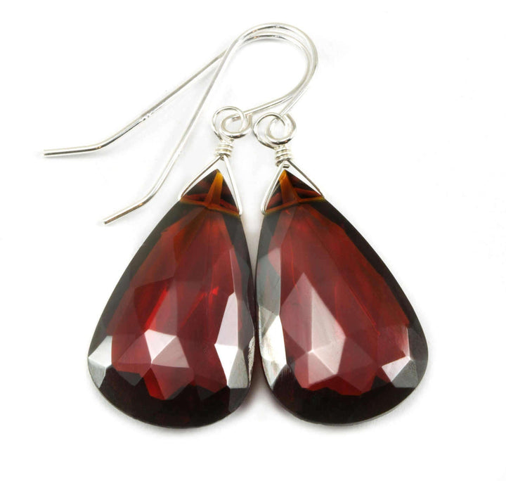 Deep Red Simulated Garnet Earrings Facet Large Pear Teardrop Drop Dangle 14k Solid Gold or Yellow or Rose Filled or Sterling Silver Classic