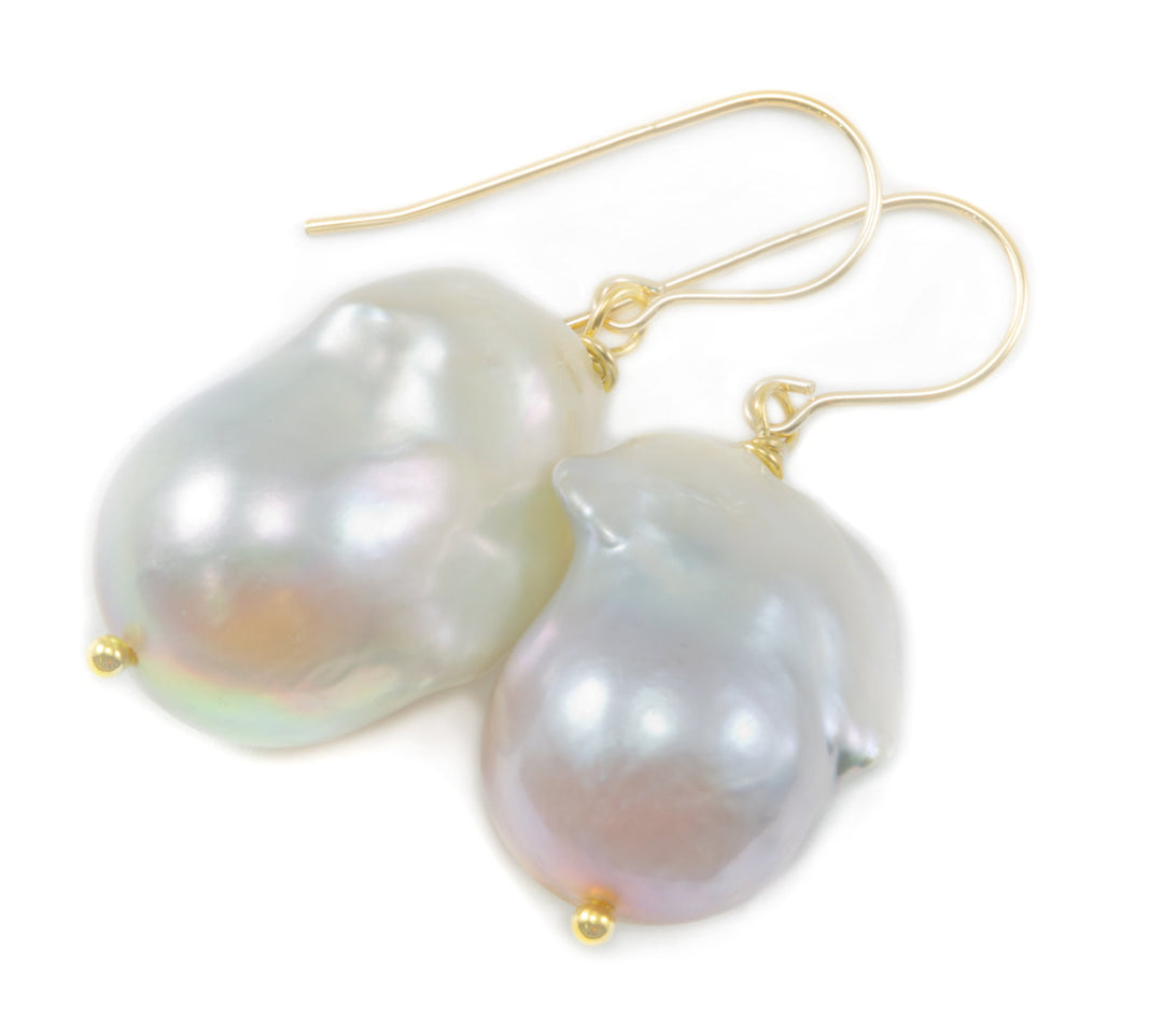 Baroque Pearl Earrings Sterling Silver or 14k Solid Gold or Filled White Natural Freshwater Cultured Pearls Large  Luster Spyglass Designs