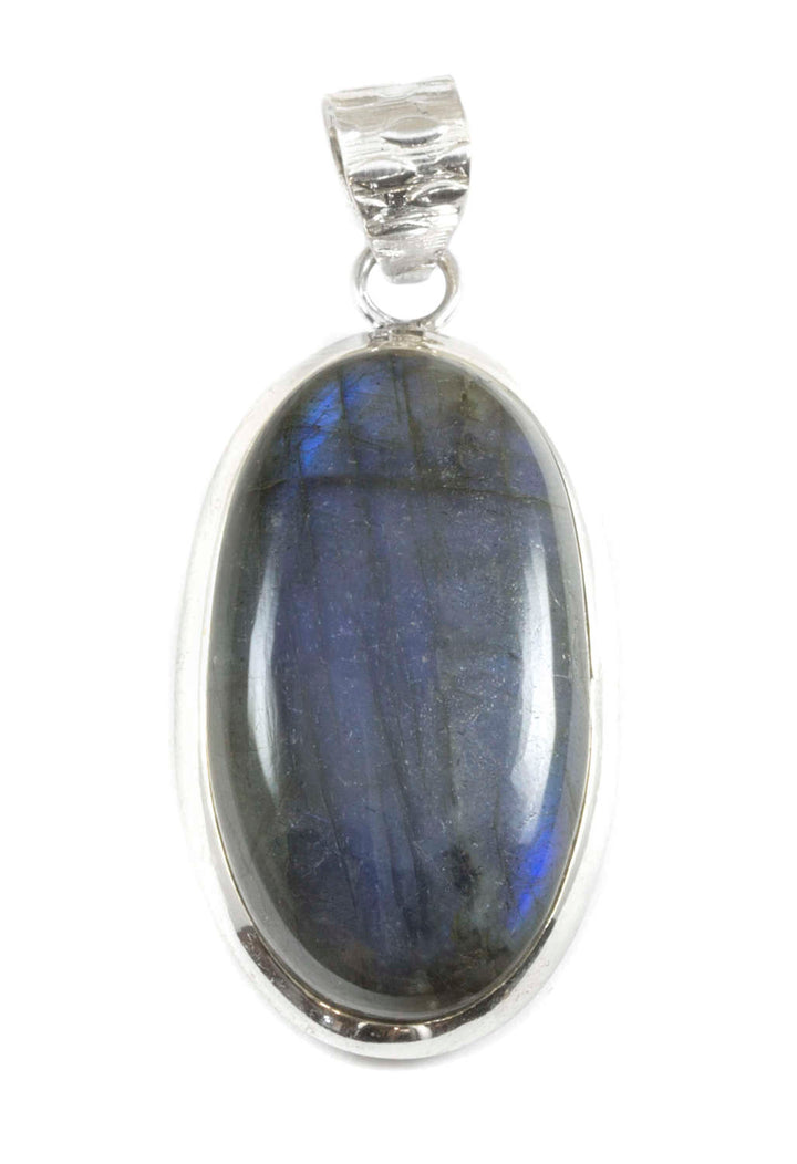 Labradorite Necklace Pendant  Sterling Silver Long Oval Cabachon Large Shape AAA Spyglass Designs Natural Deep Blue Flash Simple Design
