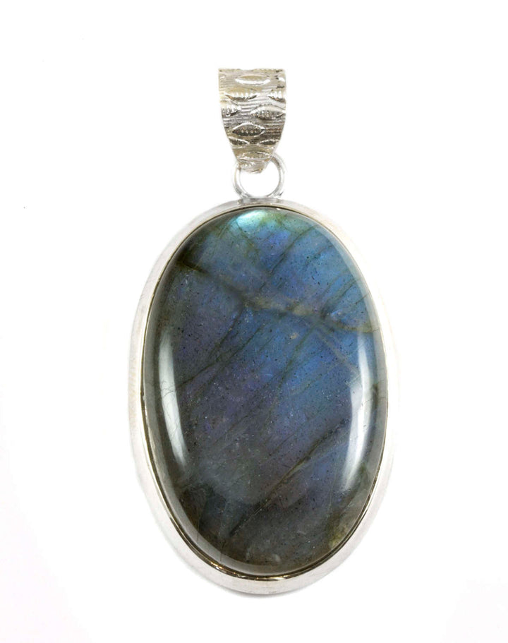 Labradorite Necklace Pendant  Sterling Silver Long Large Oval Cabachon Large Shape AAA Spyglass Designs Natural Deep Blue Flash Simple