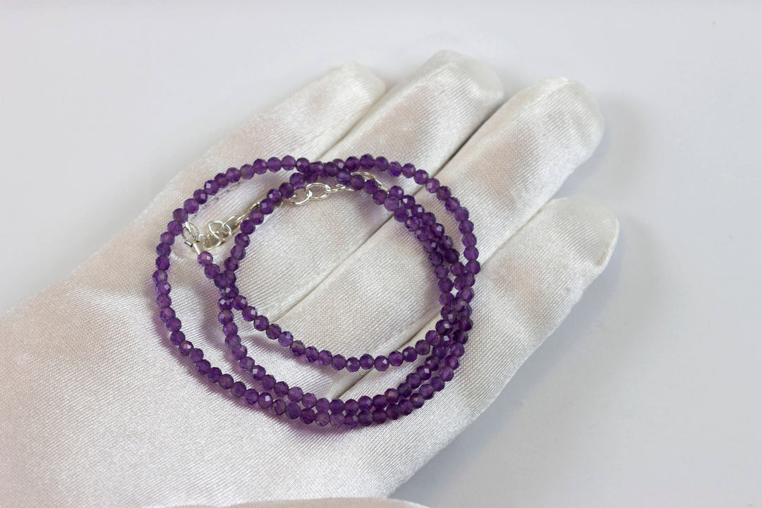 Purple Amethyst Necklace Faceted Solid Sterling Silver or 14k Gold Filled Necklace 18 19 Inches Dainty Simple Natural Everyday Wear Spyglass