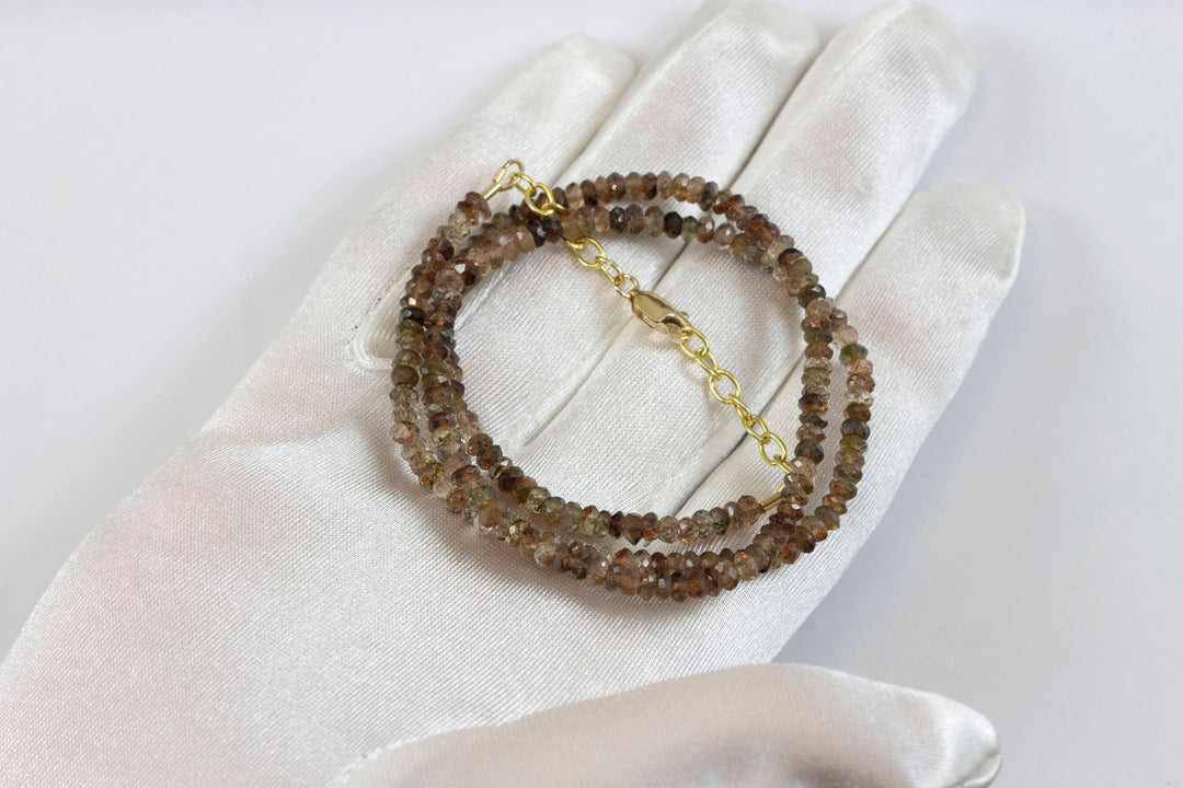 Andalusite Necklace 14k Gold filled or sterling silver 18 19 Inch Chain Faceted  Natural Earthy  Gemstones Solid Strand 4mm Peachy Brown