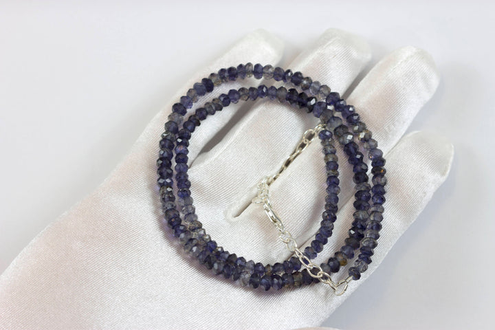 Blue Iolite Necklace 14k Gold filled or sterling silver 18 19 Inch Chain Faceted  Natural Earthy Gemstones Solid Strand 4mm Blue Gray