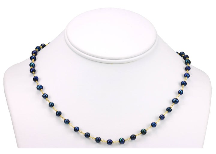 Black Peacock Pearl Necklace Light Gray Freshwater Cultured Pearls  Beaded 18 19 Inches 14k Gold Filled and Plate Simple Chain Link