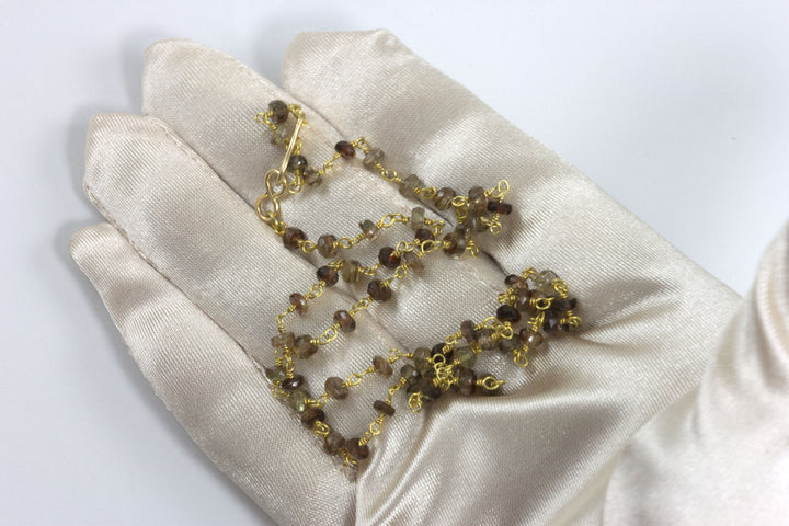 Andalusite Necklace 14k Gold Vermeil 18 Inch Beaded Chain Link Faceted Stones Natural Earthy Rare Gemstones Dainty Everyday Wear